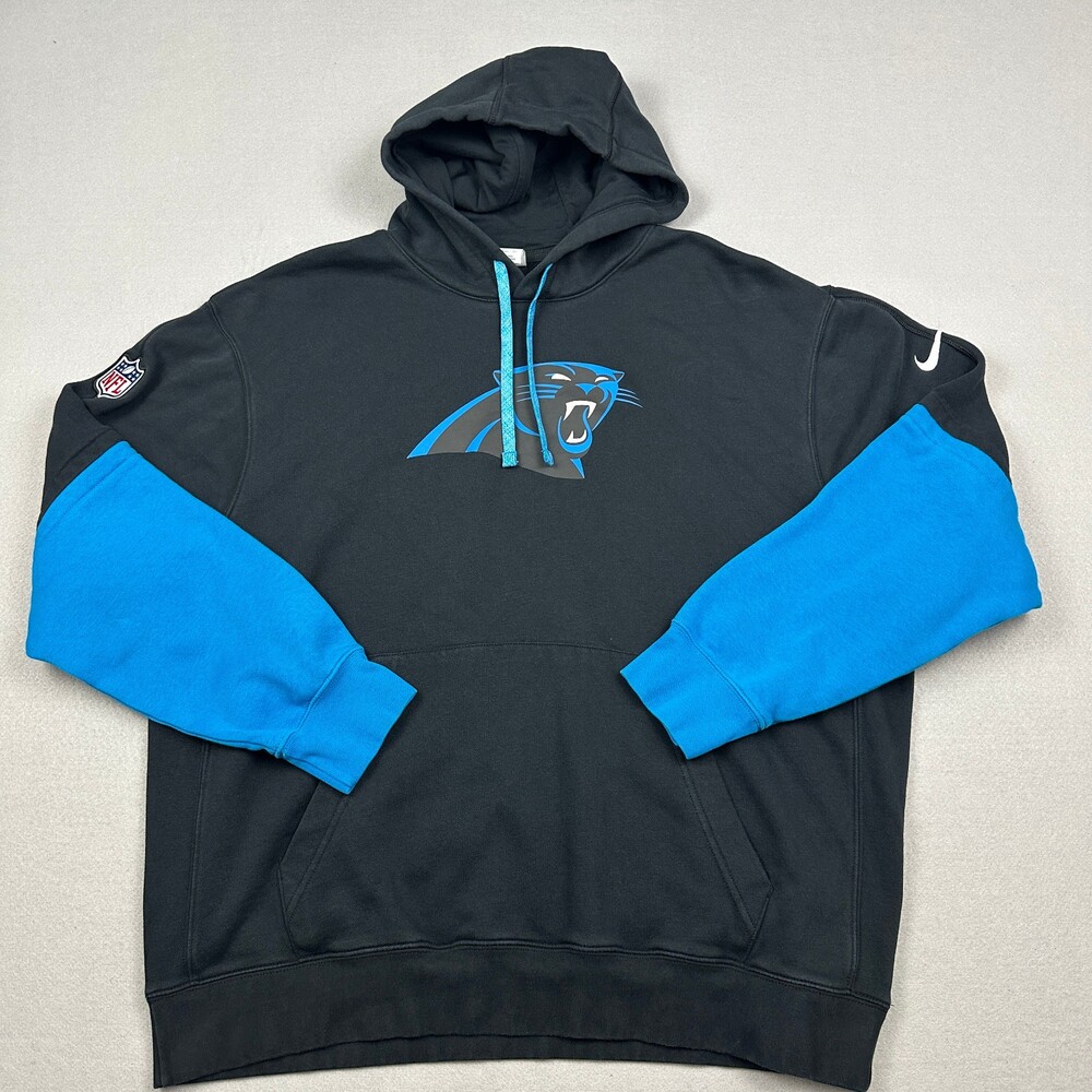 Carolina Panthers Hoodie Men Extra Large Black Blue Nike NFL Fleece Sweatshirt